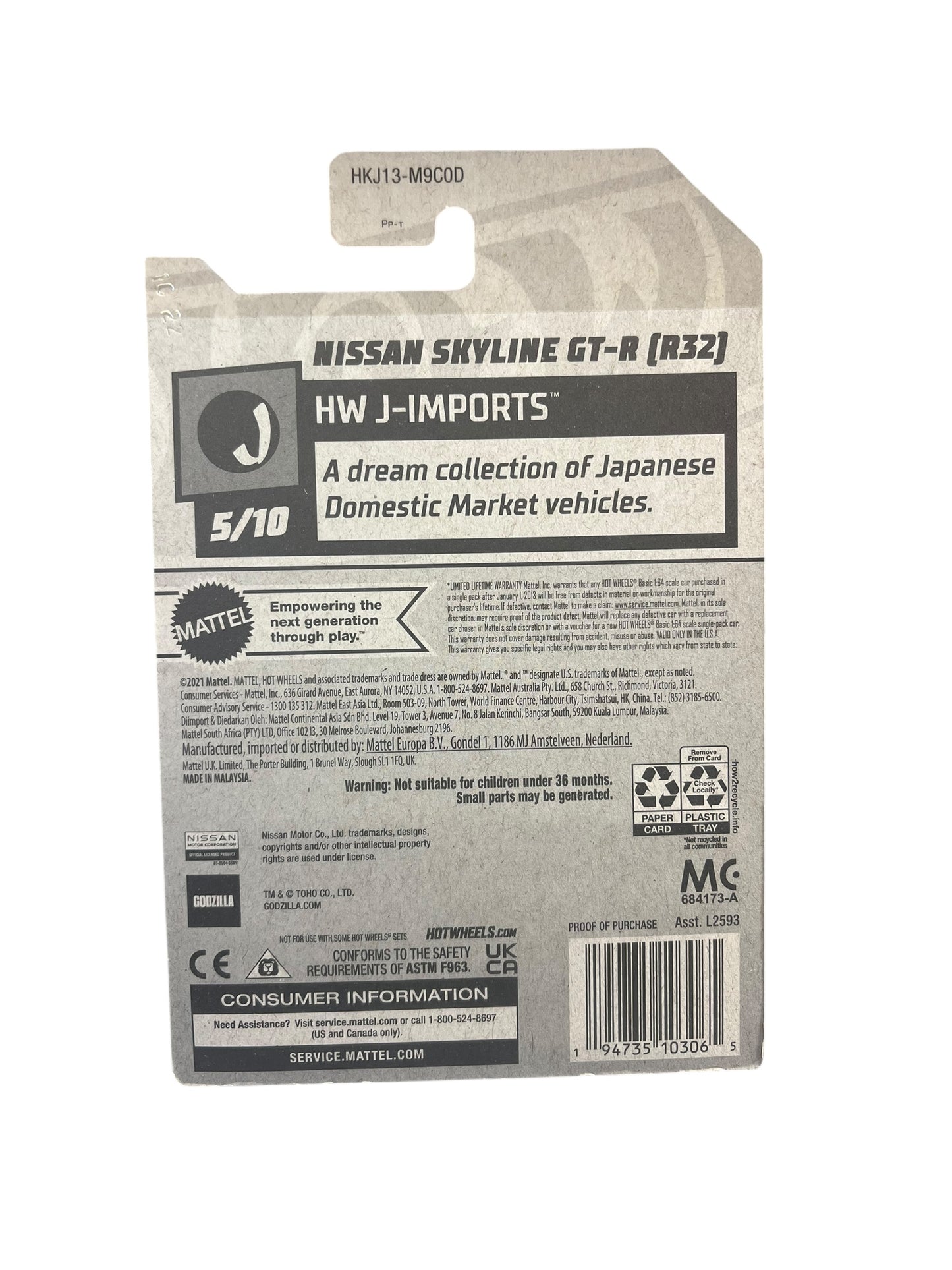 2023 Hot Wheels Nissan Skyline GT-R R32 White J-Imports-Godzilla
