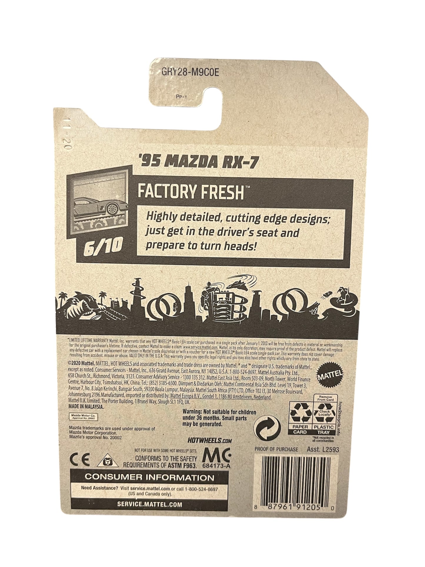 2020 Hot Wheels Factory Fresh '95 Mazda RX-7 Black 6/10