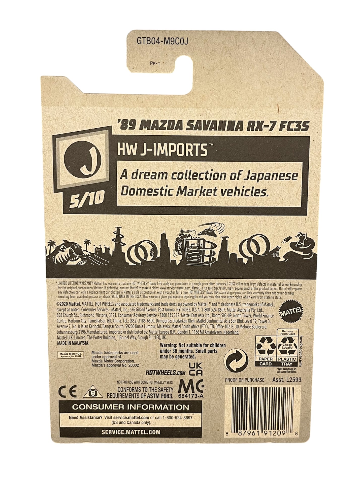 Hot Wheels 176/250 J-Imports 5/10 White '89 Mazda Savanna RX-7 FC3S