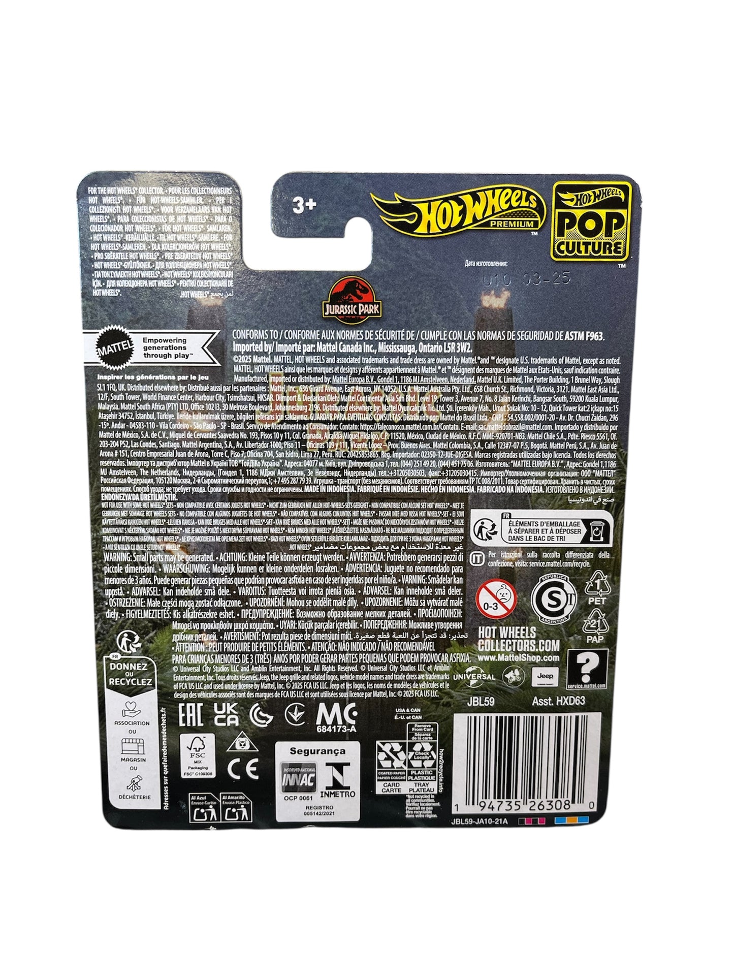 2025 Mattel Hot Wheels Premium Pop Jurassic Park '92 Jeep Wrangler Sahara