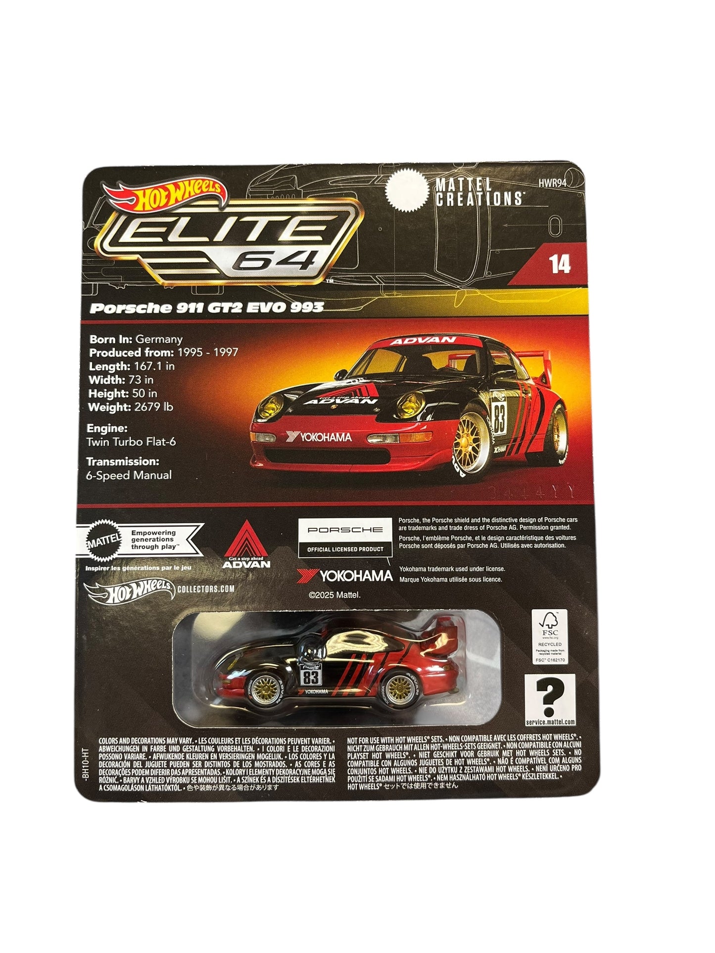 Hot Wheels Mattel Creations RLC Elite 64 Porsche 911 GT2 EVO 993