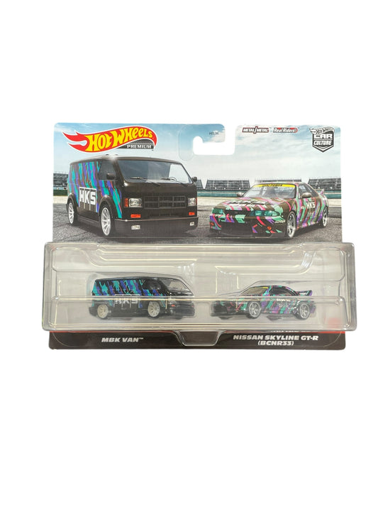 Hot wheels premium Car Culture 2 Pack MBK Van & Nissan Skyline GTR (r33) -HKS