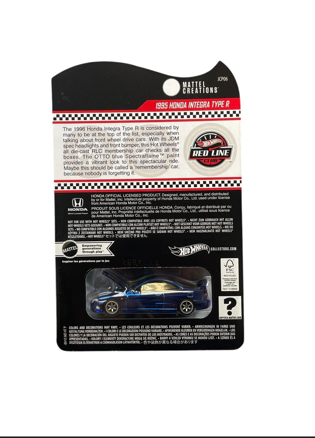Hot wheels RLC 1995 Honda integra Type R W/ PIN & PATCH
