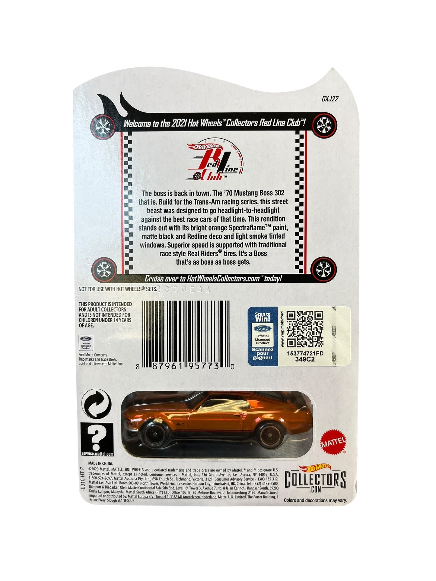 2021 Hot Wheels RLC Club Exclusive ‘70 Ford Mustang Boss 302 w/ Patch and Pin