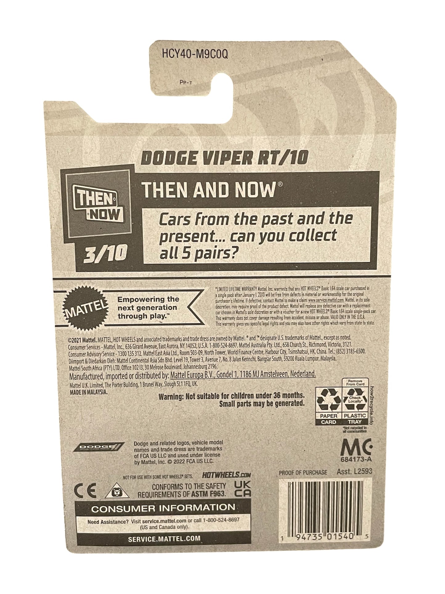 2022 Hot Wheels Then and Now 3/10 Dodge Viper RT/10 #208 - Zamac