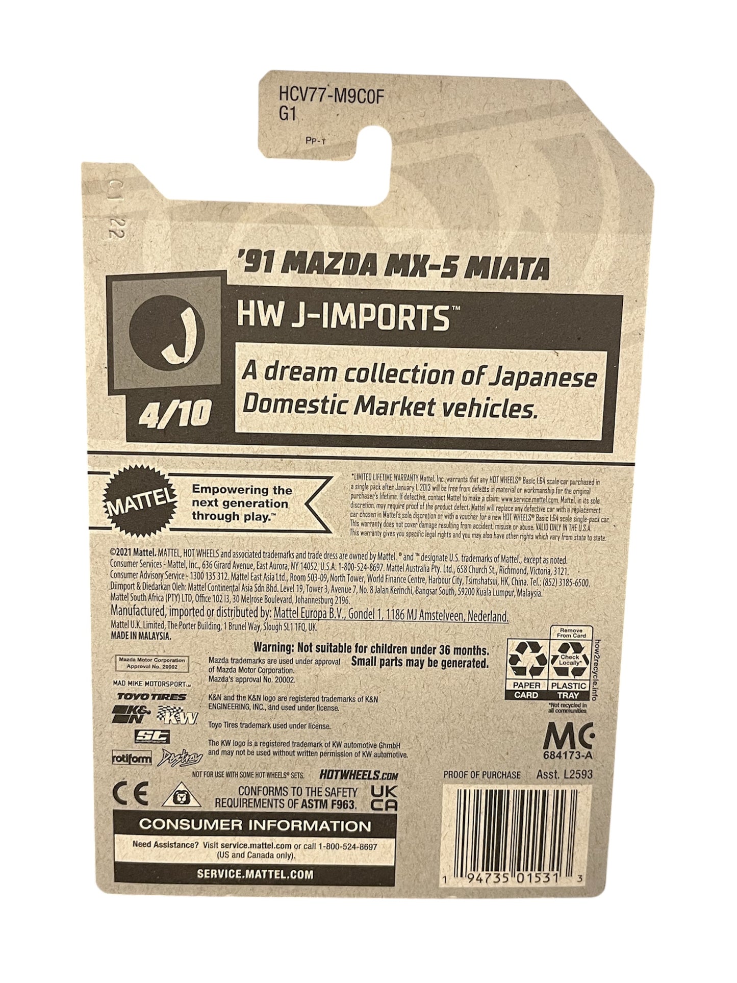 Hot Wheels 2022 HW J-Imports 4/10 White ‘91 Mazda MX-5 Miata Ryu’s Rides
