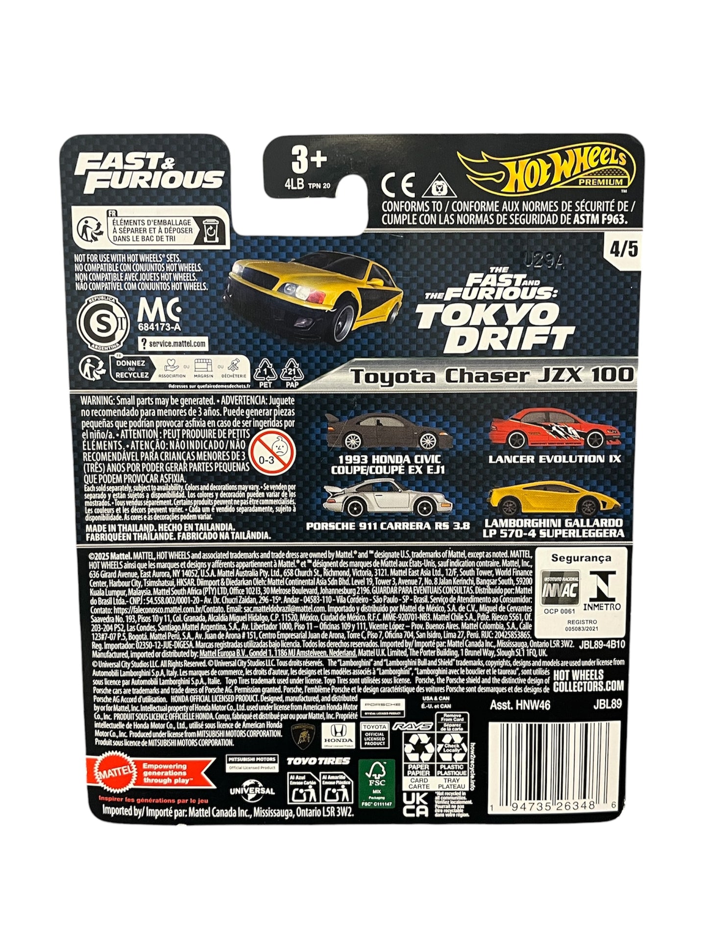 Hot Wheels Premium Fast & Furious Tokyo Drift Toyota Chaser JZX 100 # 4/5